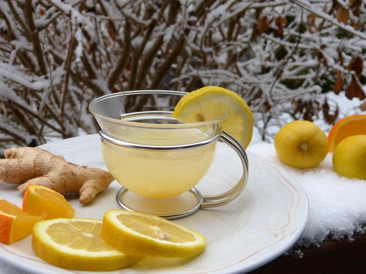 ginger, hot lemon, tea, nature, lemon, snow, juice, cold, defense, health, immune system, vitamins, healthy, flu, winter, prevent